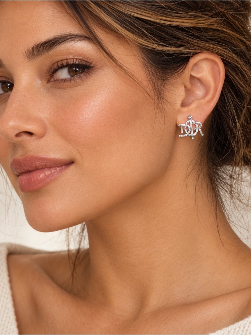Silver Script Logo Stud Earrings | Designer Inspired